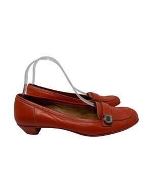 Salvatore Ferragamo Womens Orange Leather Loafers With Low Block Heel Size 8.5 B